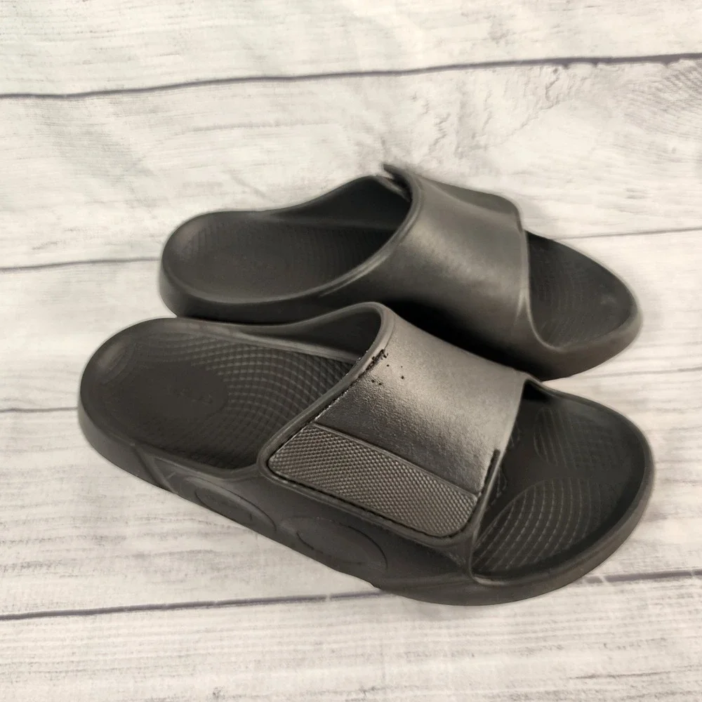 OOFOS OOahh Sport Flex Black Adjustable Strap Recovery Slide Sandals Mens 9 W 11